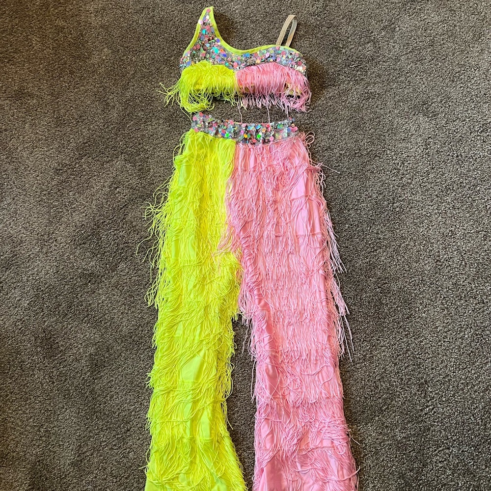 Yellow and Pink Two Piece Dance Costume